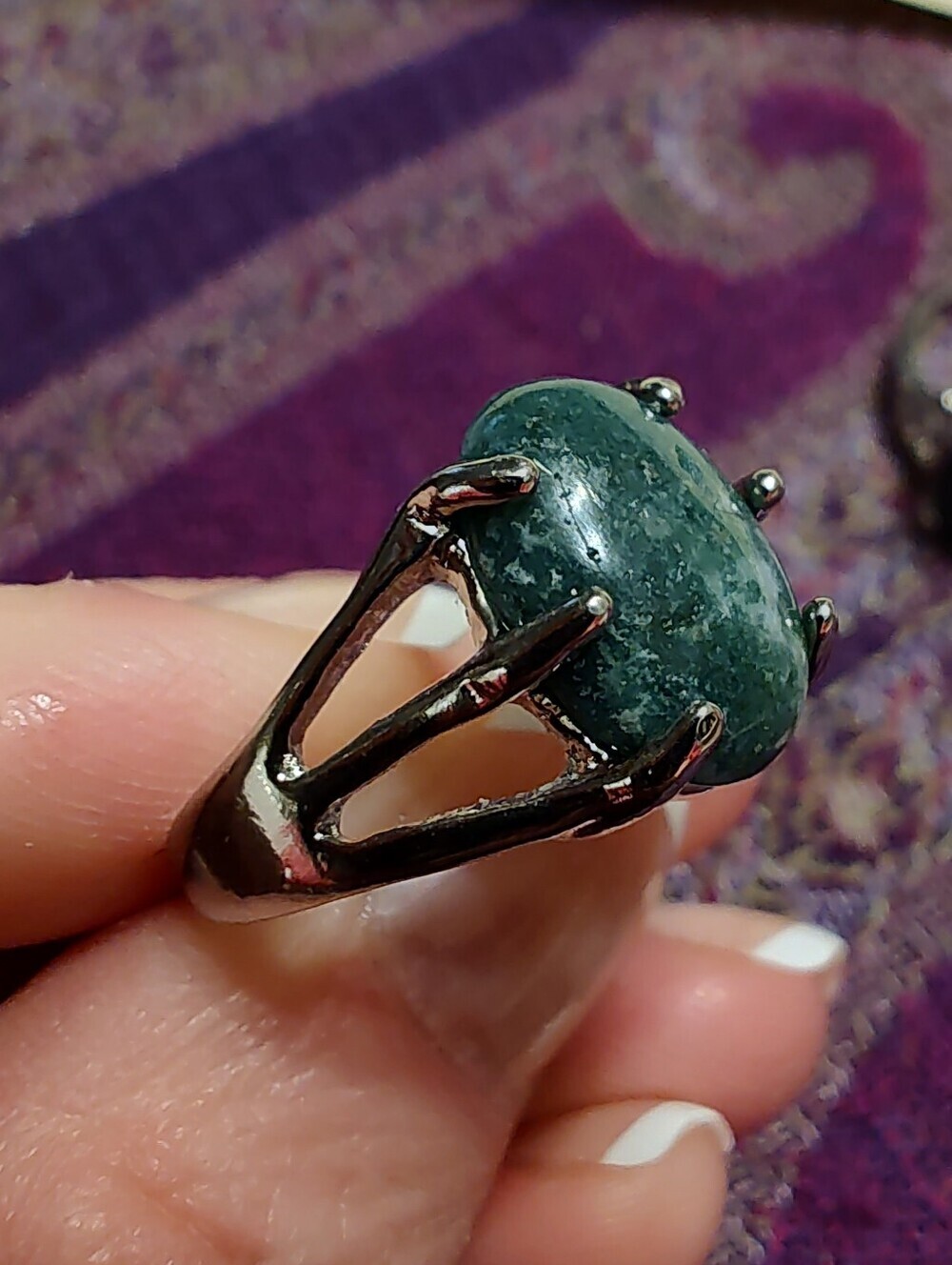 Stainless Steel Moss Agate Ring Size 7